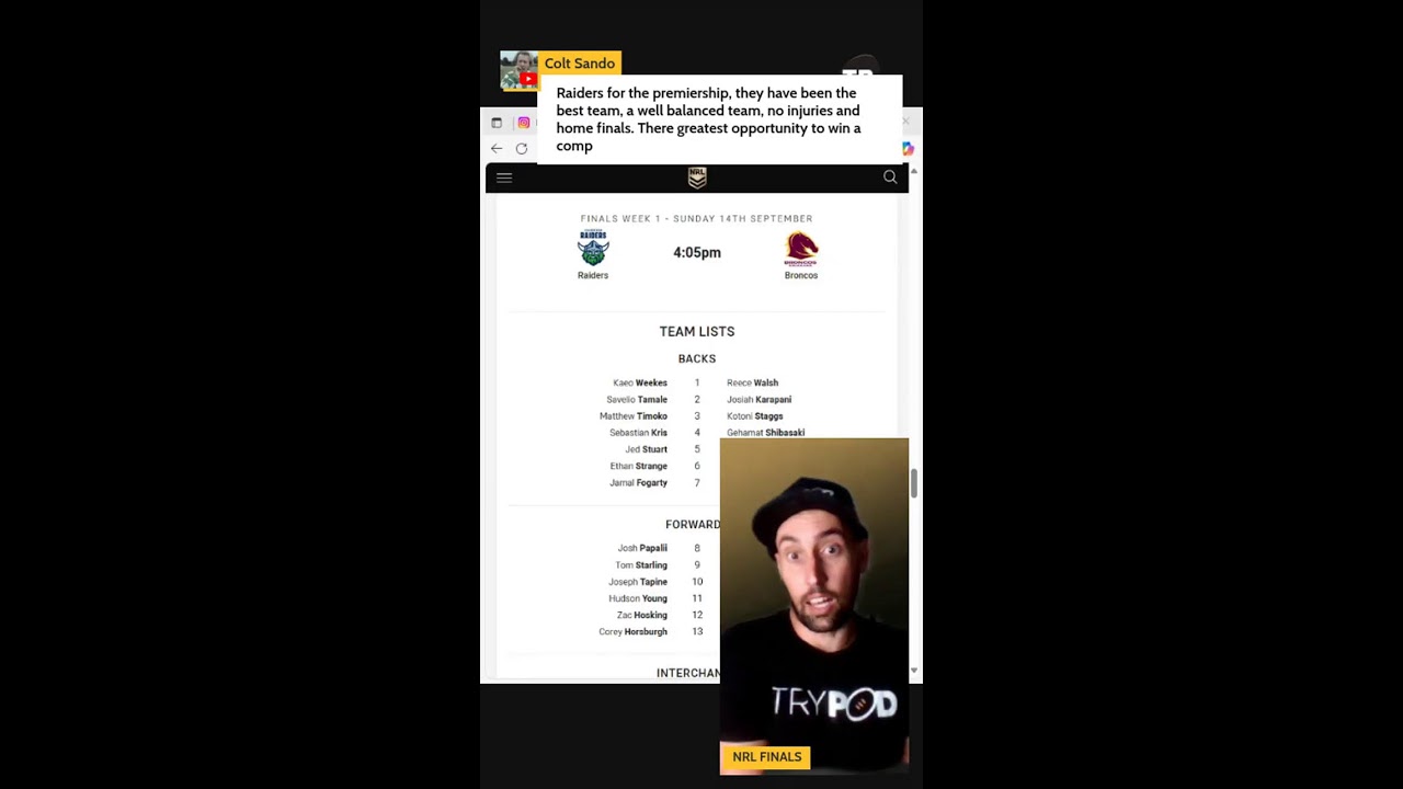 🎧 TryPod LIVE 🖲💰 NRL Finals Week 1 Punting Preview🏉