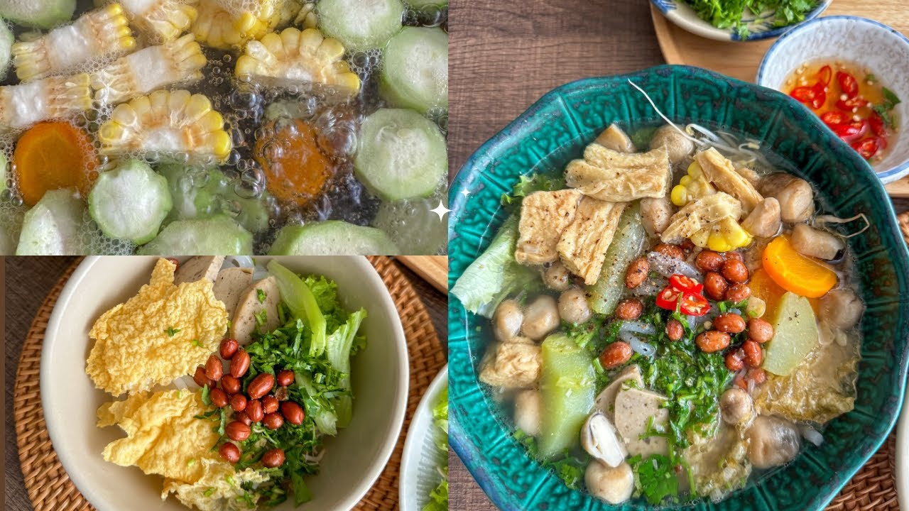 B&aacute;nh canh rắc đậu phộng rang | M&oacute;n chay| Ăn chay c&ugrave;ng Nhi