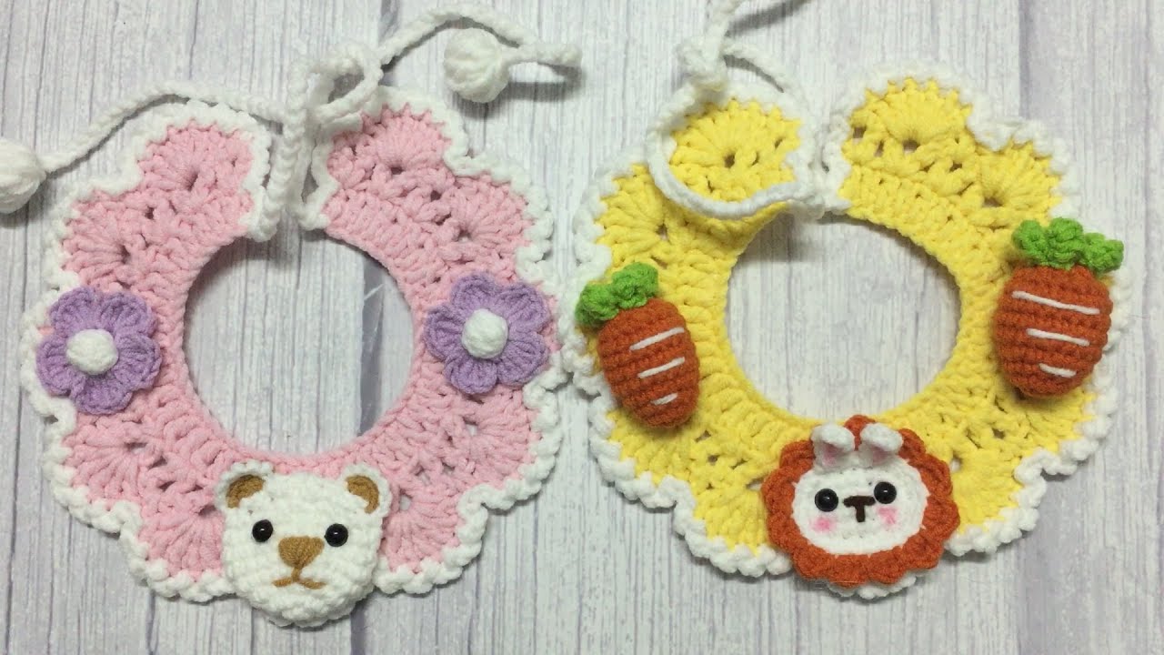 #51 Handmade pet collar with flower and bear Crochet tutorial