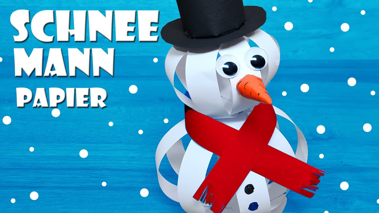 Schneemann basteln aus Papier - paper snow man winter DIY craft [4K]