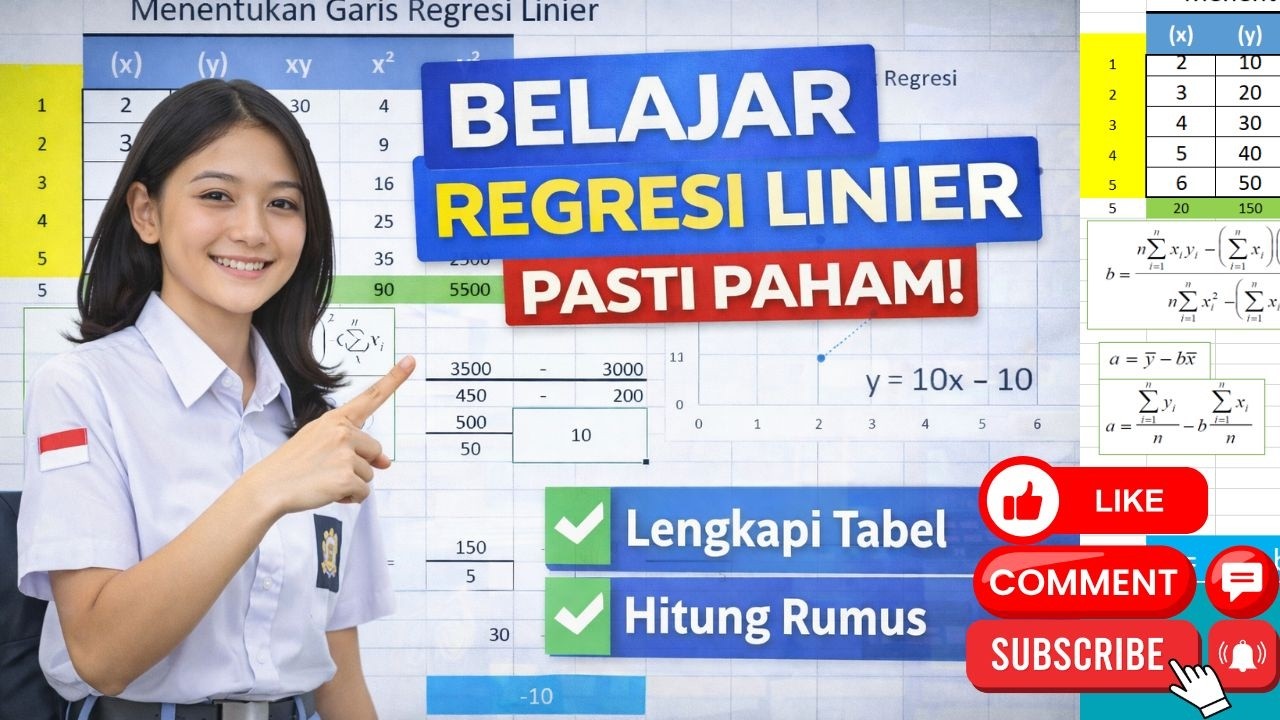 Cara membuat persamaan garis  Regresi Linier dengan Tabel (Lengkap + Contoh Soal Mudah Dipahami)