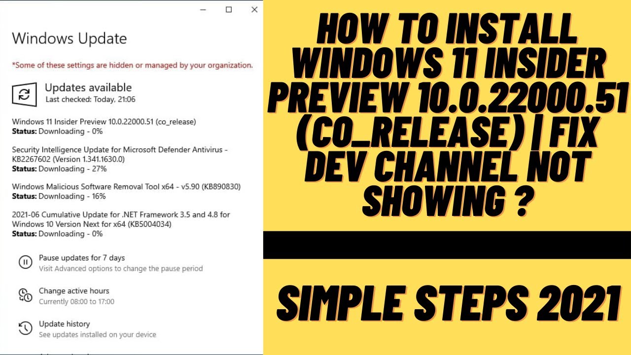 How To install Windows 11 Insider Preview 10.0.22000.51 (co_release) | Fix Dev Channel Not showing ?