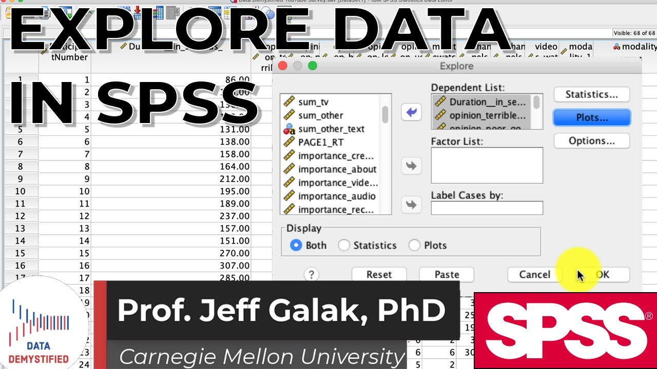 Exploring Data (Explore) with SPSS Tutorials (SPSS Tutorial Video #6)