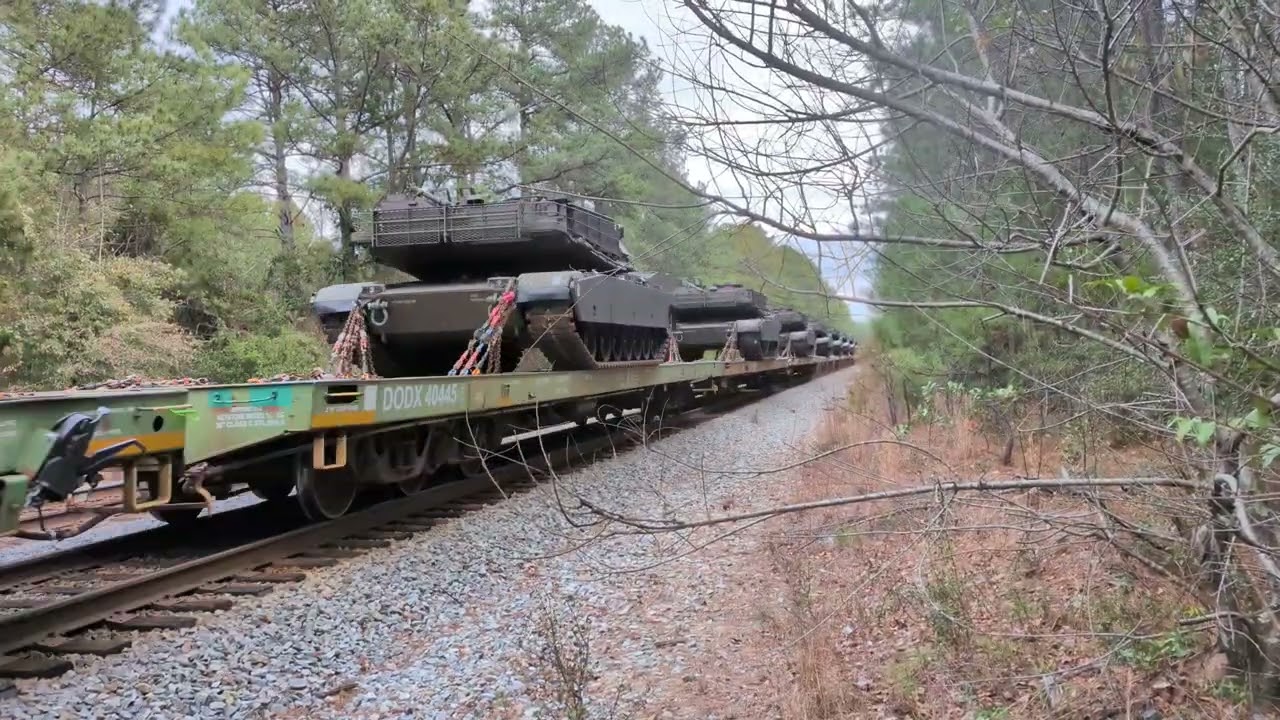 CSX 779 and CSX 7256 lead a loaded military train with all military tanks south bound 1/17/2026