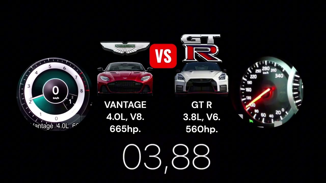 Aston Martin Vantage vs Nissan GTR. Acceleration battle. 