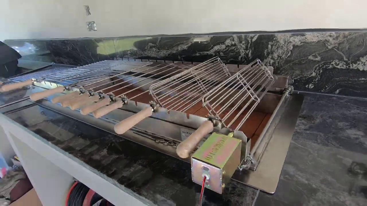 Stainless steel built-in Barbecue Grill, rotating grills, flat grill & skewers