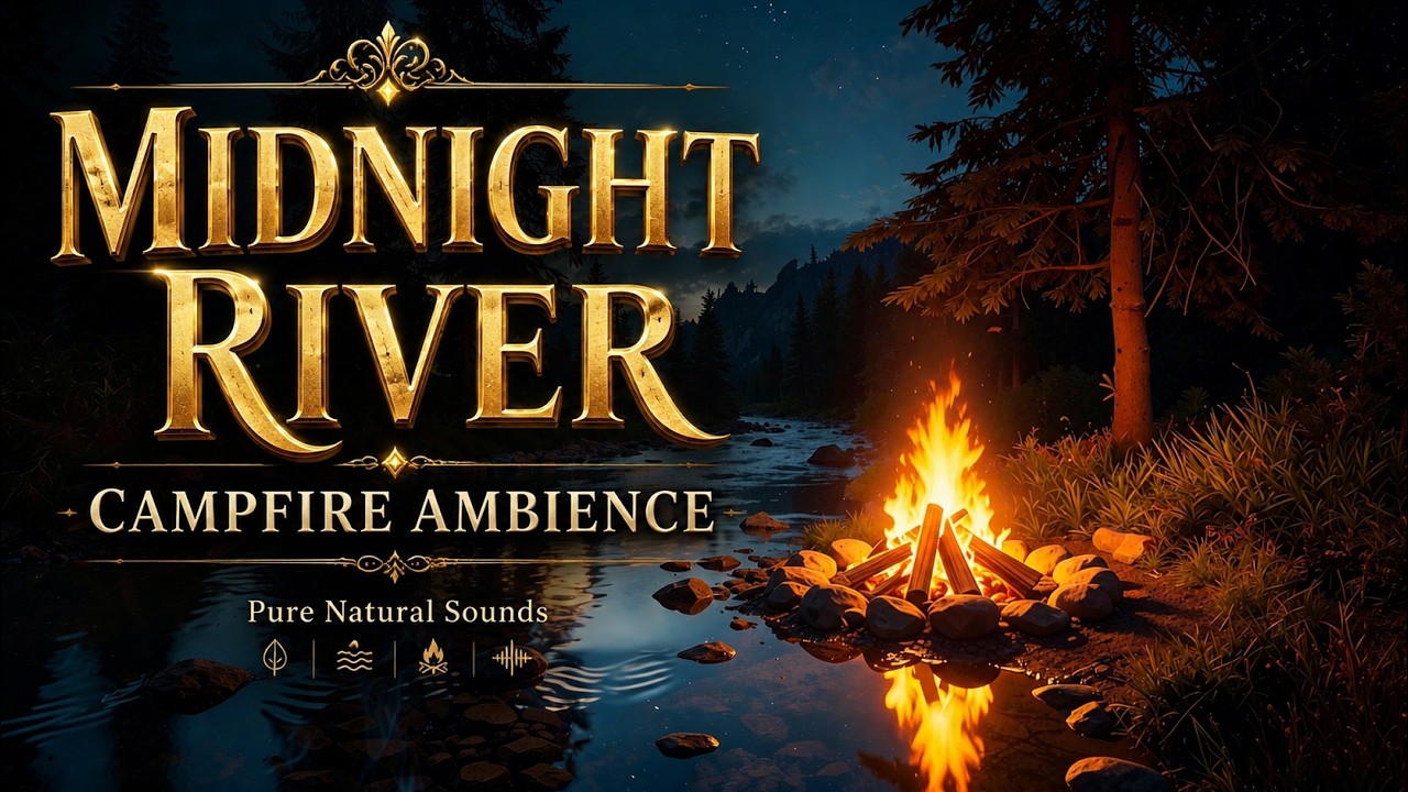 Crackling Campfire by the Night River | Deep Sleep & Cozy Shelter | 4K (Nature Sounds)
