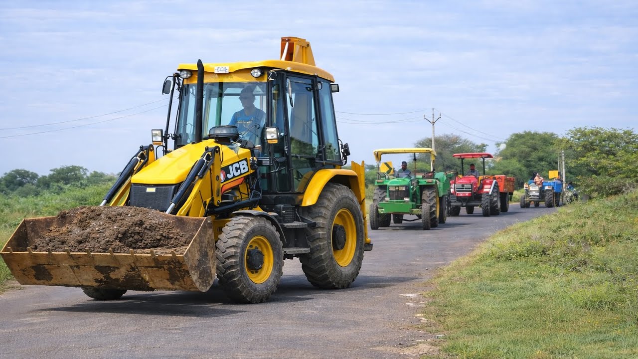 JCB 3dx Loading mud Trolley Mahindra Arjun And Swaraj 735 FEe tractor |