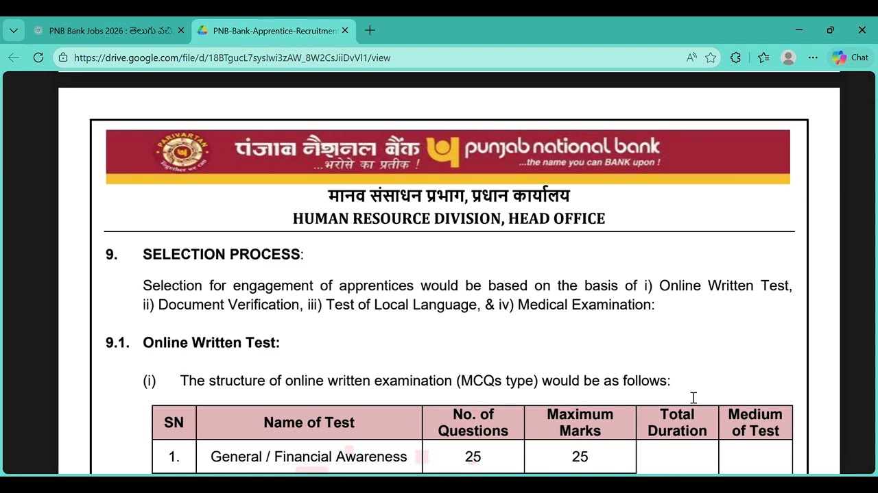 Punjab Bank Apprentice Recruitment 2026 | Ap and Telangana male, female eligible.