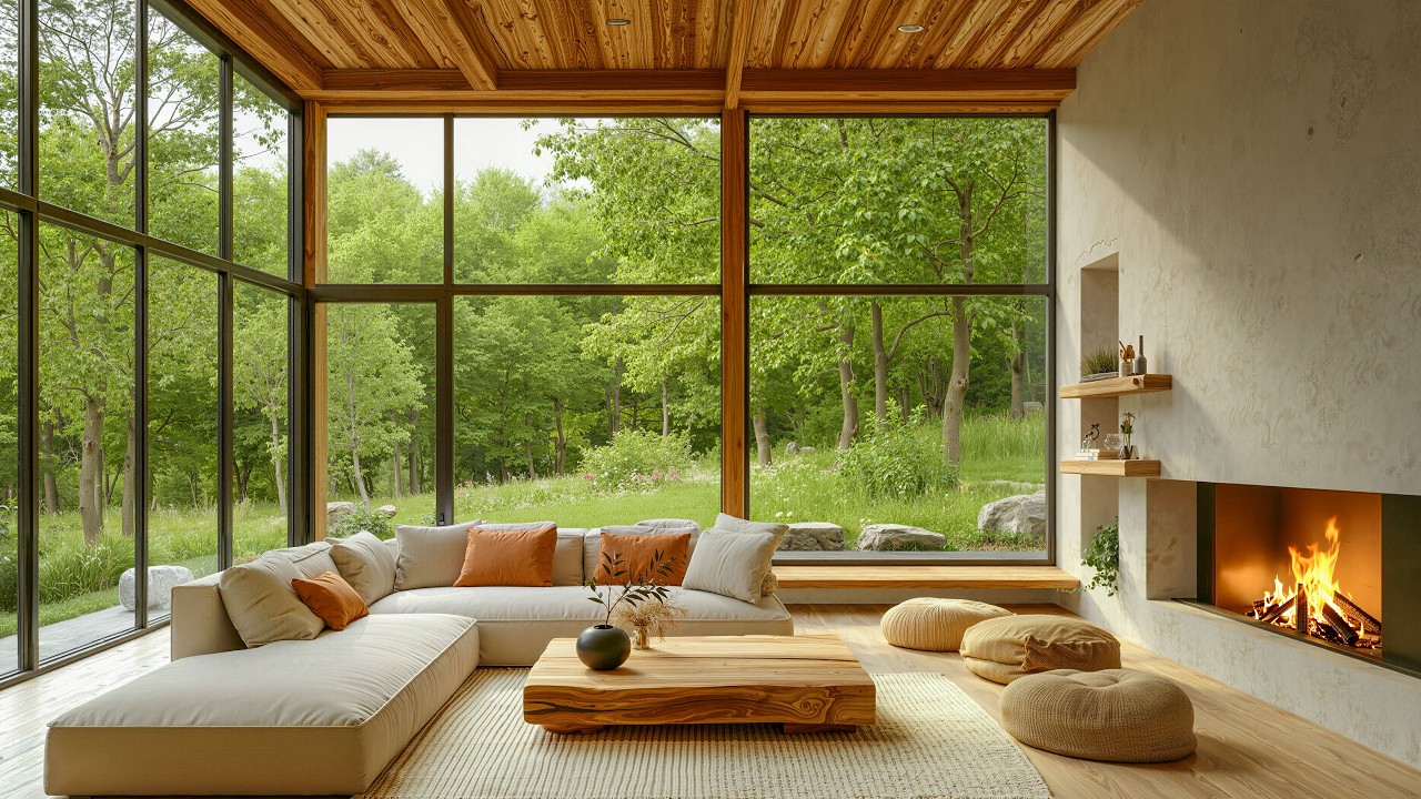 Soft Jazz in Cozy Fireplace Living Room | Peaceful Atmosphere Melodies for Stress Relief & Rest