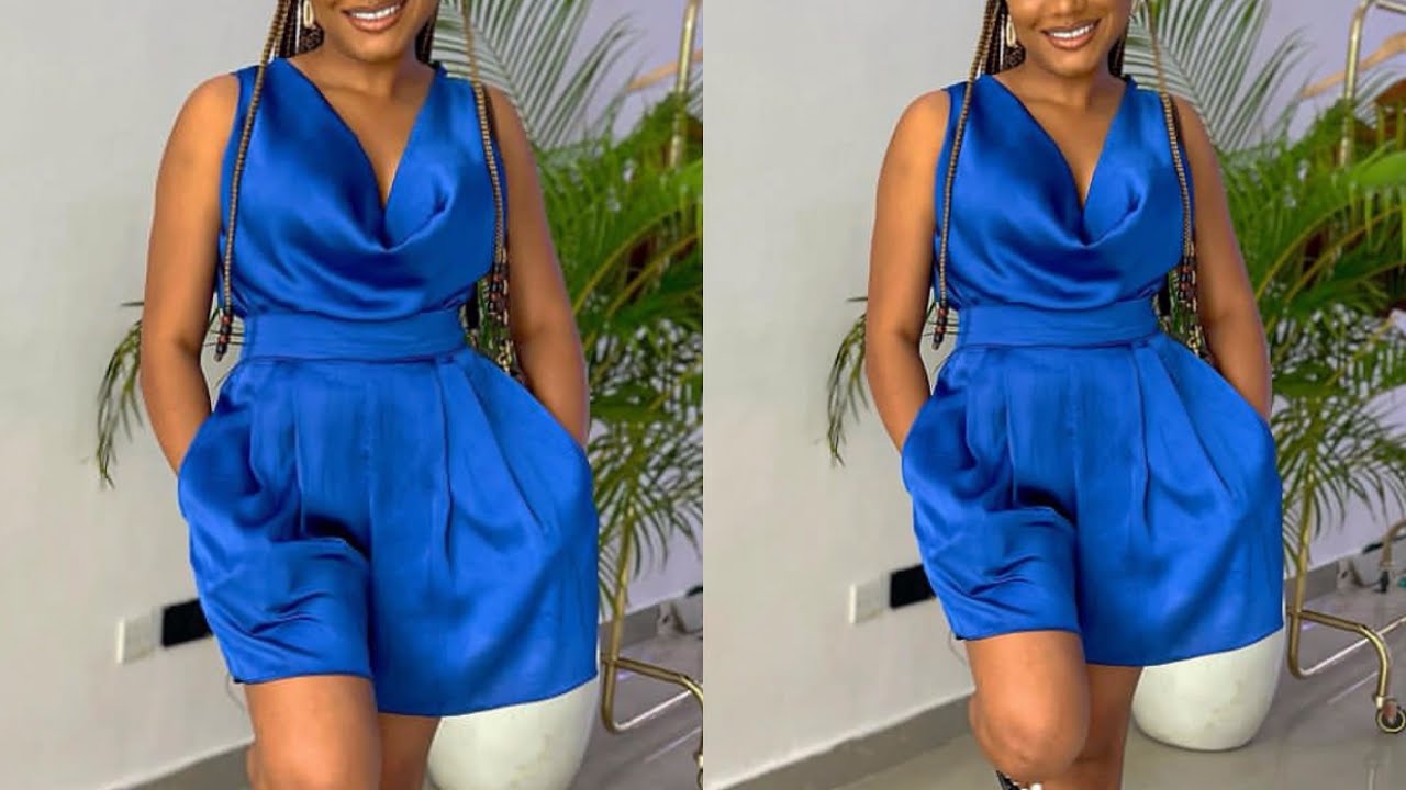 How To Cut And Sew This Trendy 2 piece Pleated Short Pant With Pocket And Cowl Neckline Top.