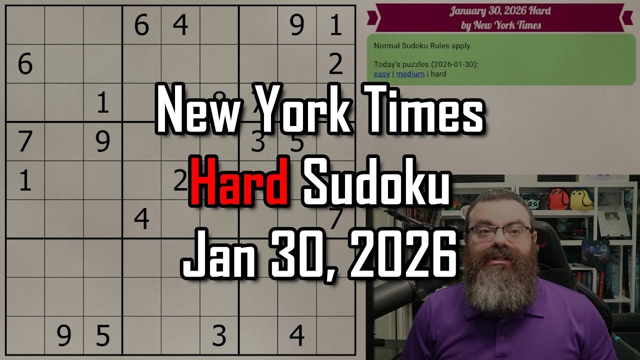 NYT Hard Sudoku Walkthrough | Jan 30, 2026