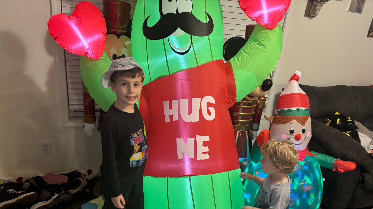 Opening up 7 footer Valentine's Day cactus blow up 