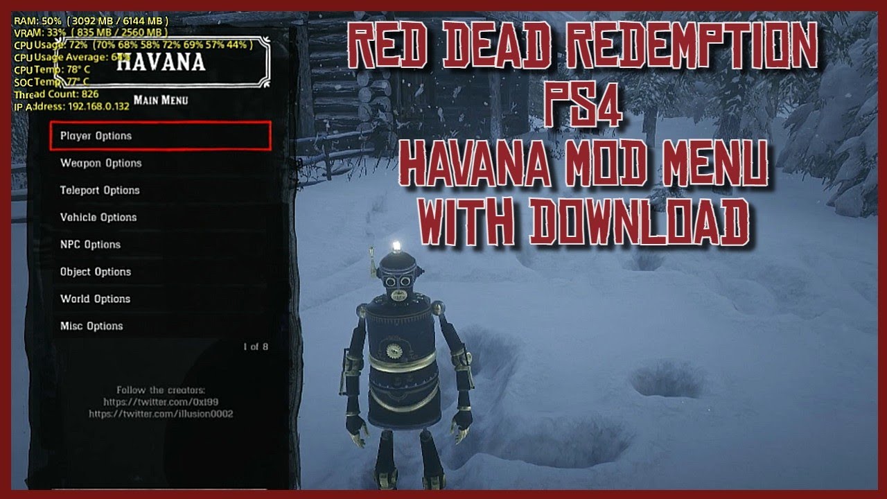 Red Dead Redemption 2 | Havana Mod Menu | PS4 | 1.00/1.29/1.32 |