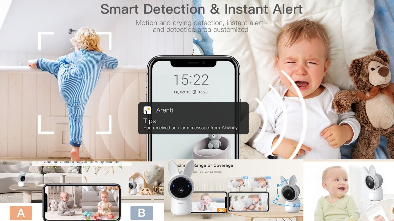 ARENTI Video Baby Camera Monitor, 2K Smart Wi-Fi Baby Camera with App Control, Comfort Night Light