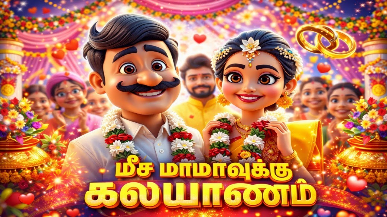 மீச மாமாவுக்கு கல்யாணம்  Song | 3D Cartoon Tamil Kids Rhyme | Village Wedding Animation 🎉