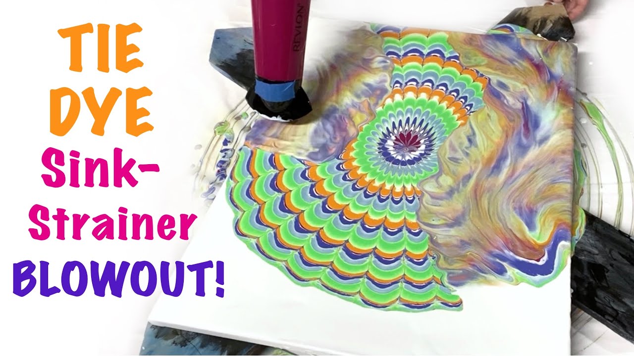 FUN Summer Tie-Dye Fluid Painting ☀️🌈 Sink Strainer Pour + Blowout?!