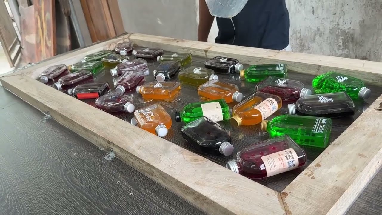 Crazy Idea You Have Never Seen | Pouring Epoxy Over Dozens of Glass Bottles to Make a Table