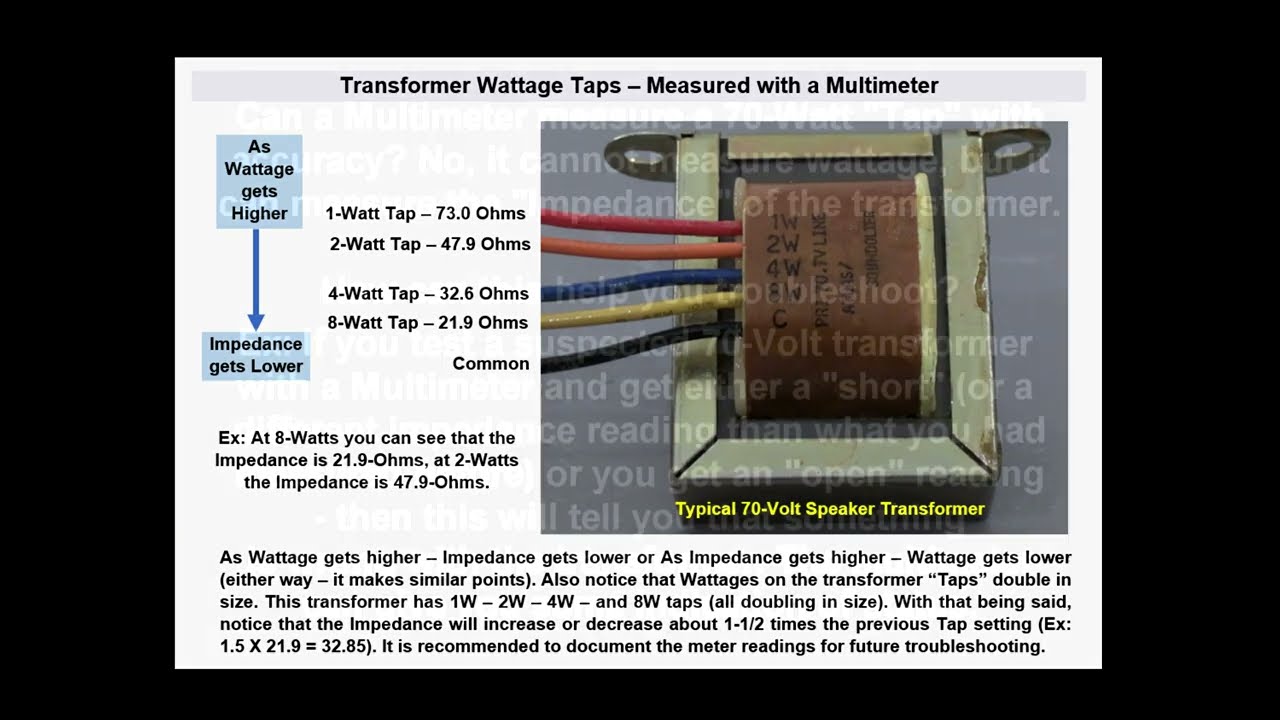 How to Test a 70 Volt Speaker Transformer with a Multimeter - Basic Example.