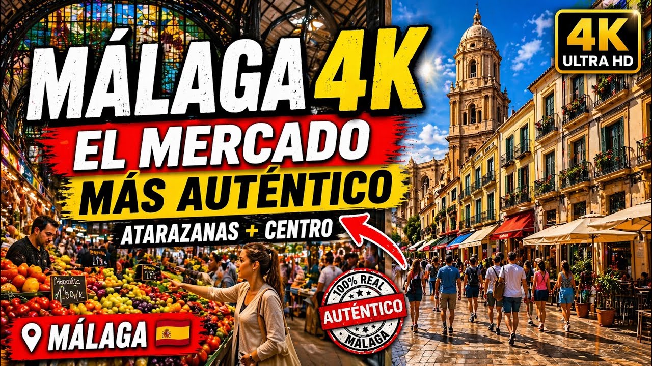 Málaga España 🇪🇸 | Mercado Atarazanas y Centro Histórico – 4K Walking Tour Narrado