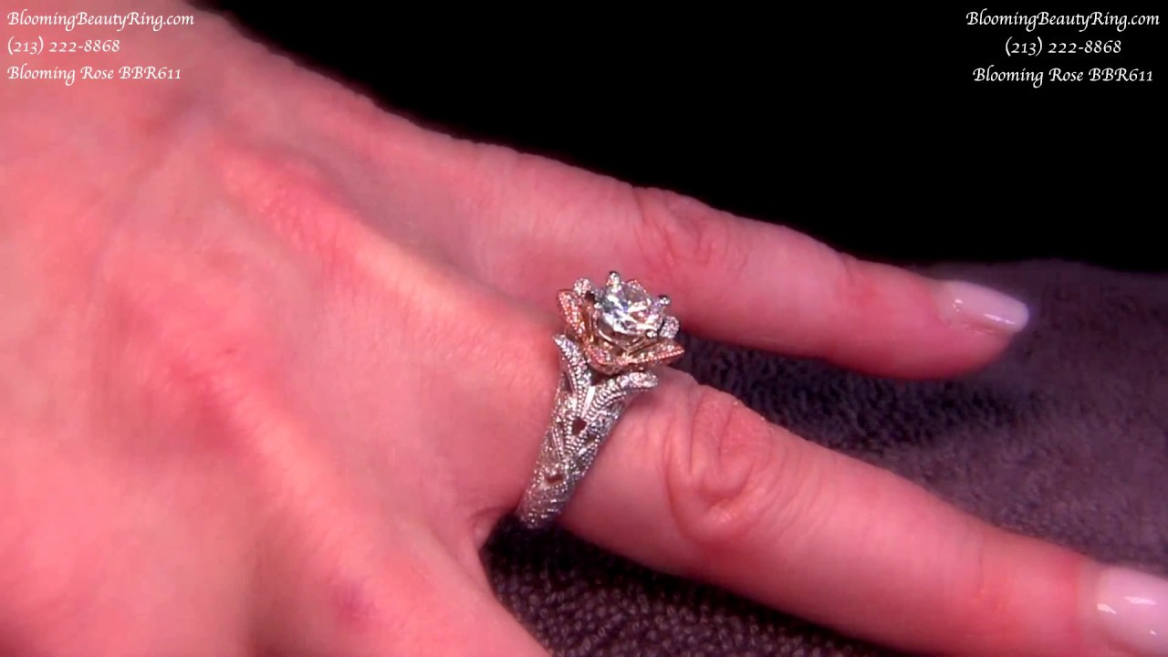 Rose Gold Blooming Rose Diamond Engagement Ring By BloomingBeautyRing com