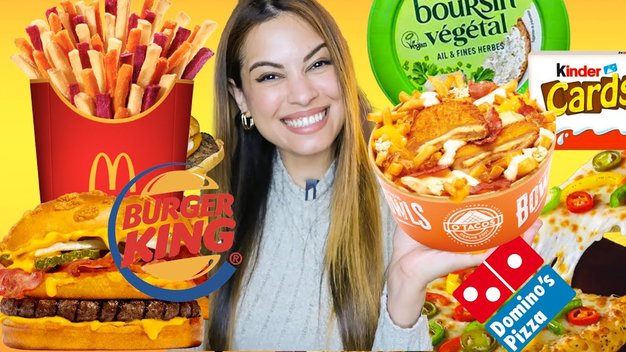 JE TESTE LES NOUVEAUTÉS O'TACOS , MCDO ( FRITES DE LÉGUMES ), BURGER KING , M&M'S , KINDER