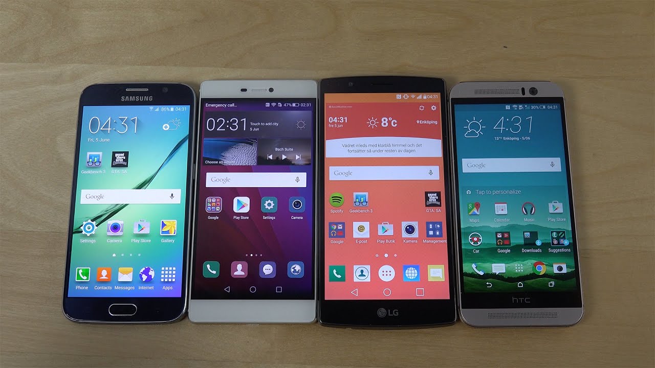 Samsung Galaxy S6 vs. Huawei P8 vs. LG G4 vs. HTC One M9 - Benchmark Speed Test! (4K)