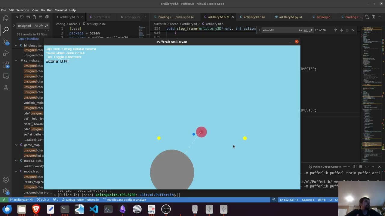 Reinforcement Learning Live Coding - PufferLib Artillery3D Anti Drone Simulation