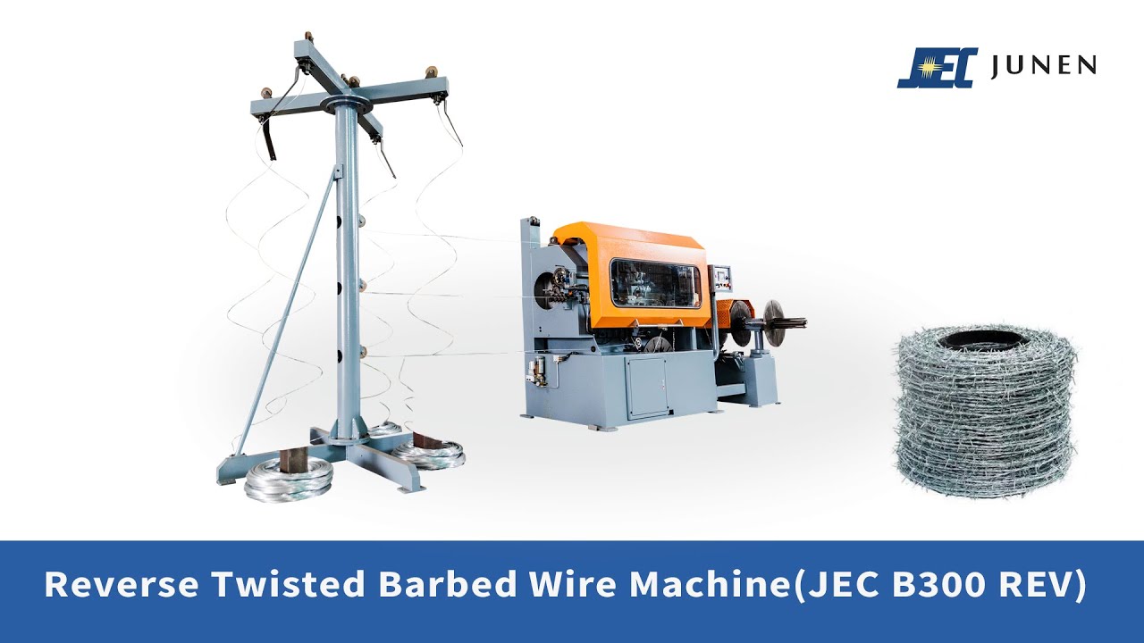 JUNEN High Tensile Reverse Twist barbed wire machine JEC B300 REV 刺絲網機影片