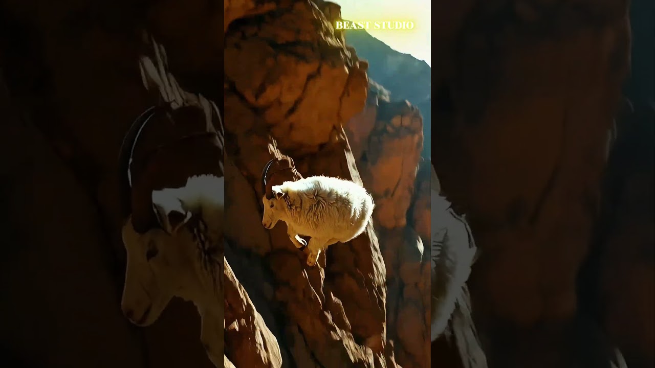 Goat's Slow-Motion Fall: Wind Vs. Gravity Cliffhanger! 🐐💨⛰️😱