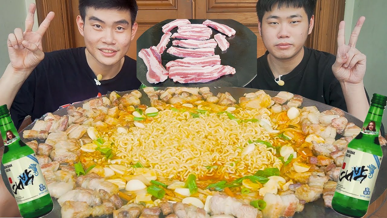MUKBANG SAMGYEOPSAL PORK BELLY + RAMYEON + SOJU