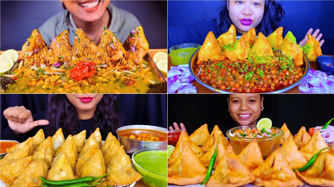 Asmr Eating Crispy Samosa (সিঙাড়া) Singara Spicy Ghugni 🌶 Green Chutney 🥵😋Samosa Eating Challenge&hearts;️