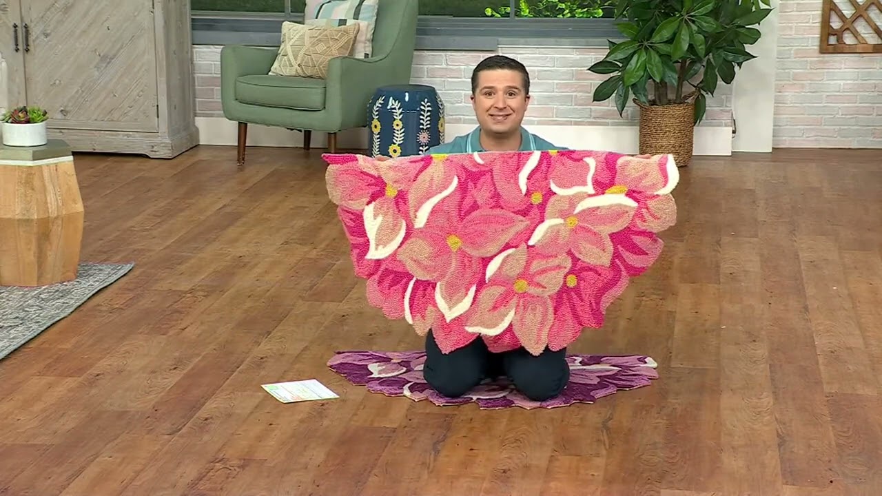 Plow & Hearth Half-Round Hydrangea Hand-Hooked Doormat on QVC