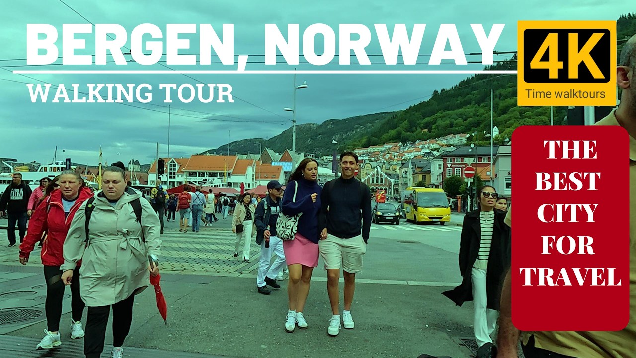 Bergen, Norway Walking Tour 4k60fps HDR - With Captions, summer walk