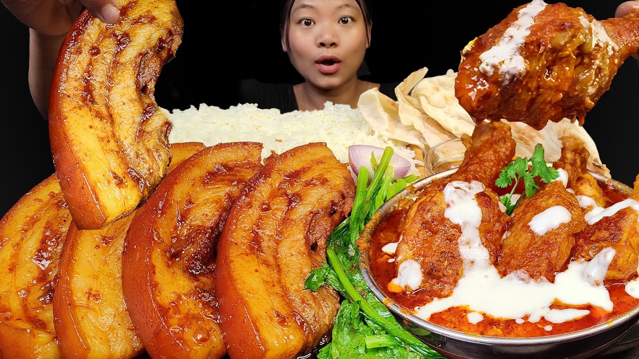 Eating Pork Adobo, Butter Chicken & Butter Naan, Fatty Pork Mukbang, Nepali Mukbang, Eating Show