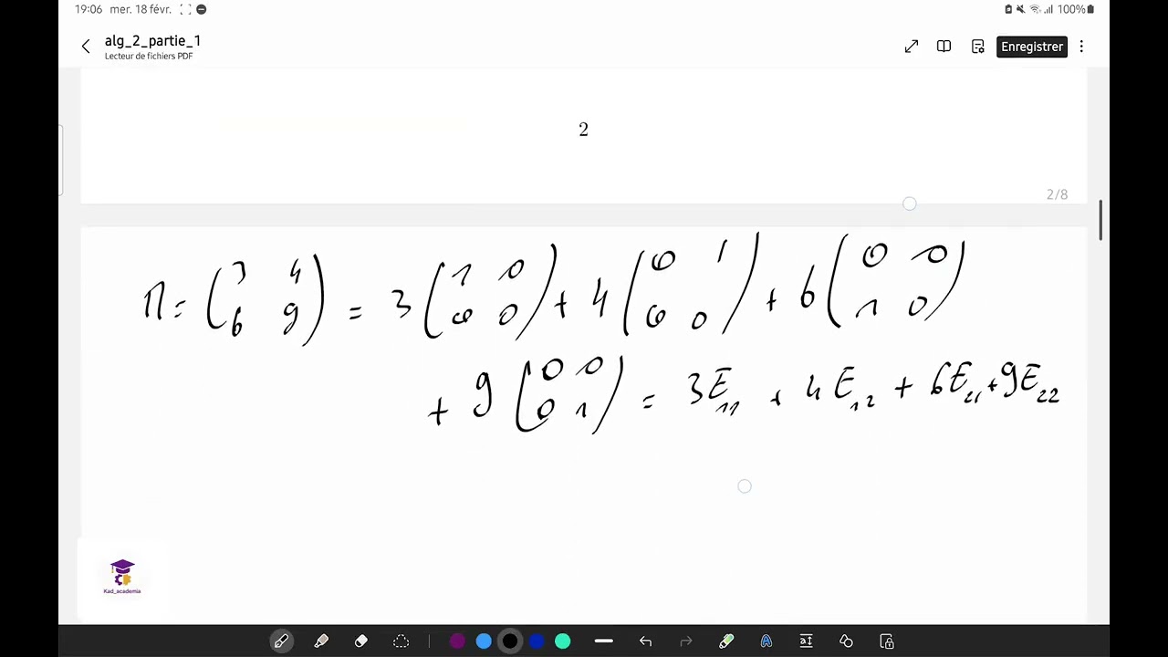 calcul matriciel partie 1  algebre2  ( ensa /ensam / fac)
