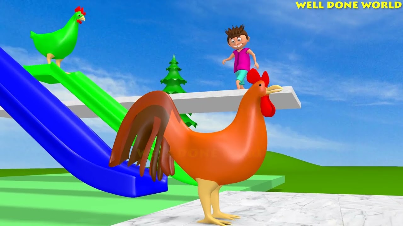 Long slide swim game with Elephant buffalo Hippopotamus Tiger -3D Animal game - Funny 3d animal game
