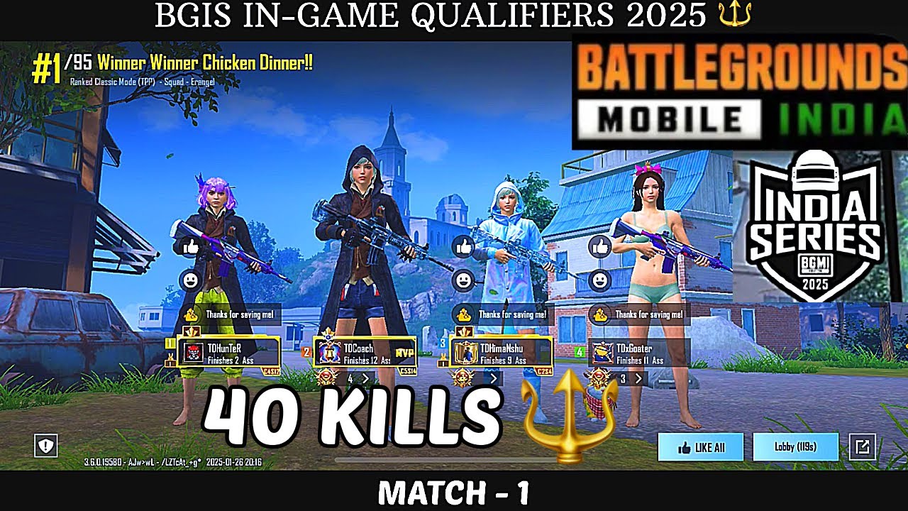 BGIS 2025 IN GAME QUALIFIERS🇮🇳 | 34 KILLS WWCD GAMEPLAY🫶❤️ | Match -1 | BGMI HIGHLIGHTS