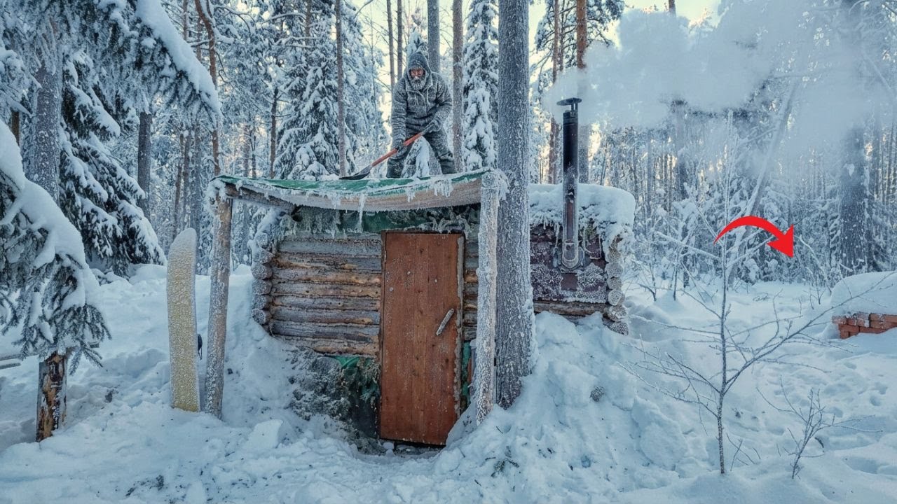 I Camped through a −30°C blizzard in a Cozy Cordwood Cabin. | Extreme Off Grid Winter Life