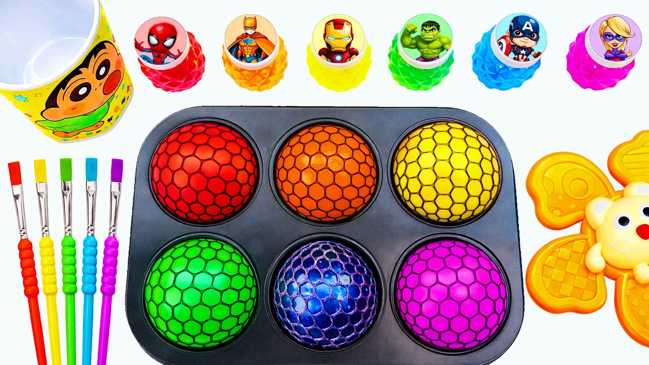 Satisfying Video DIY How To Make Rainbow Round Shapes Filled With Superhero Glitter Slime Colorful