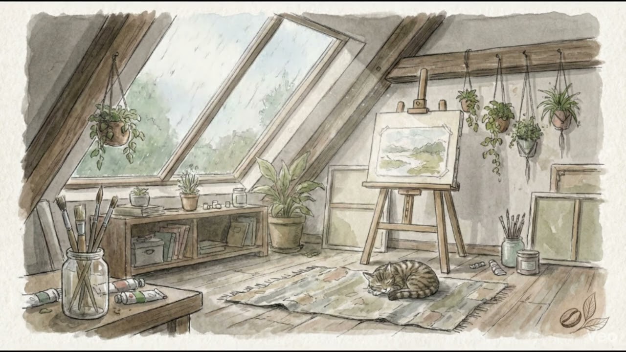 【作業用BGM】雨のアトリエ、絵筆の音と静かな午後 🎨 Rainy Art Studio [Lo-fi/Painting/Relax]