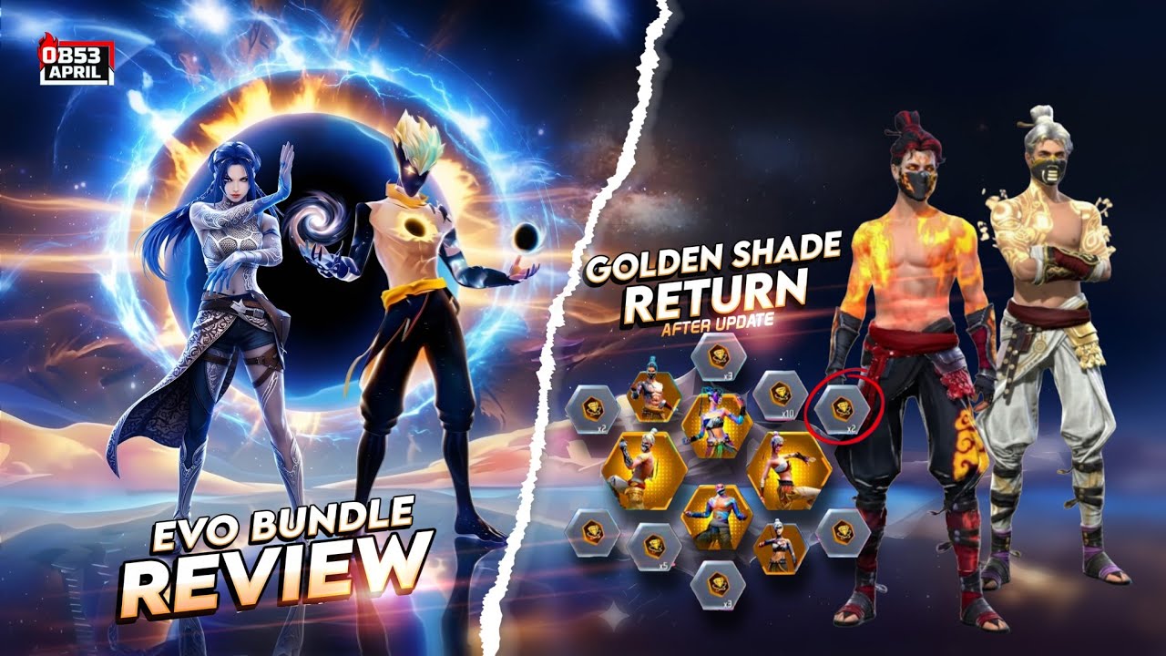 GOLDEN SHADE BUNDLE RETURN + NEW EVO BUNDLE REVIEW, FREE FIRE NEW EVENT, FF NEW EVENT, NEW EVENT FF