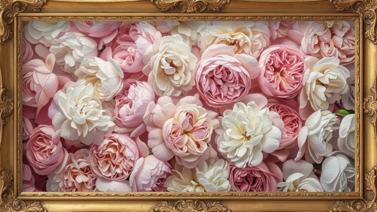 Floral 🌷TV Art | Classical Golden Frame | 4K Screensaver || لوحة فنية لورود بإطار ذهبي 