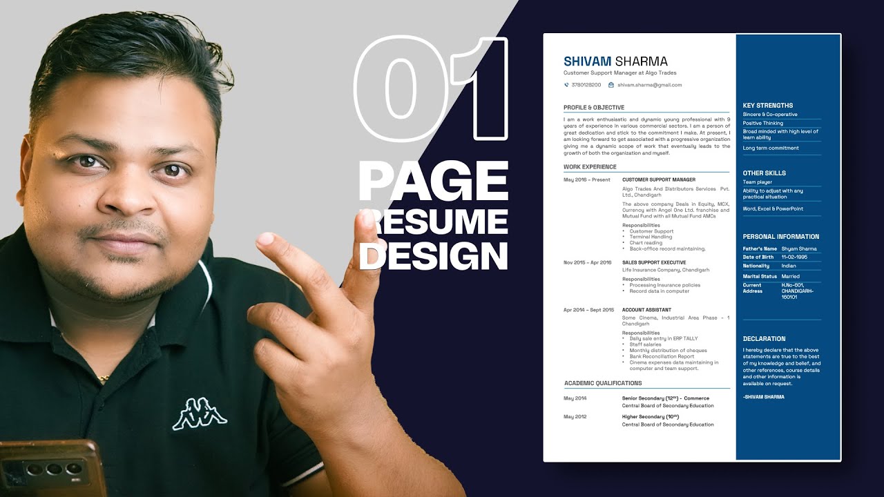 One Page Resume Design for Beginners