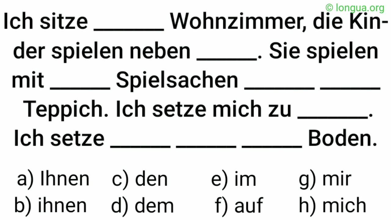 Wohin oder wo?, ich sitze im Wohnzimmer, neben mir, auf dem Boden, ich setze mich auf den Boden, Pr