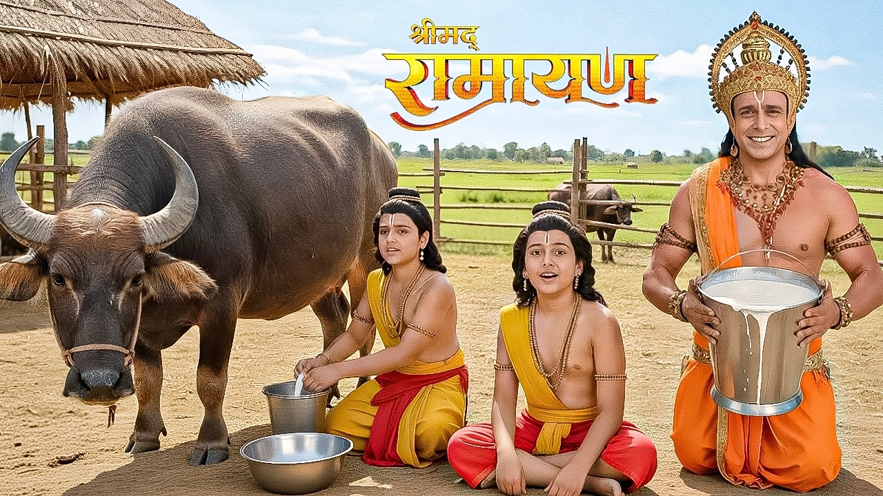 तबेले में जाकर हनुमान जी ने निकलवाया  Love-Kush भैंस  से दूध|| Shrimad Ramayan || Full Episode ||