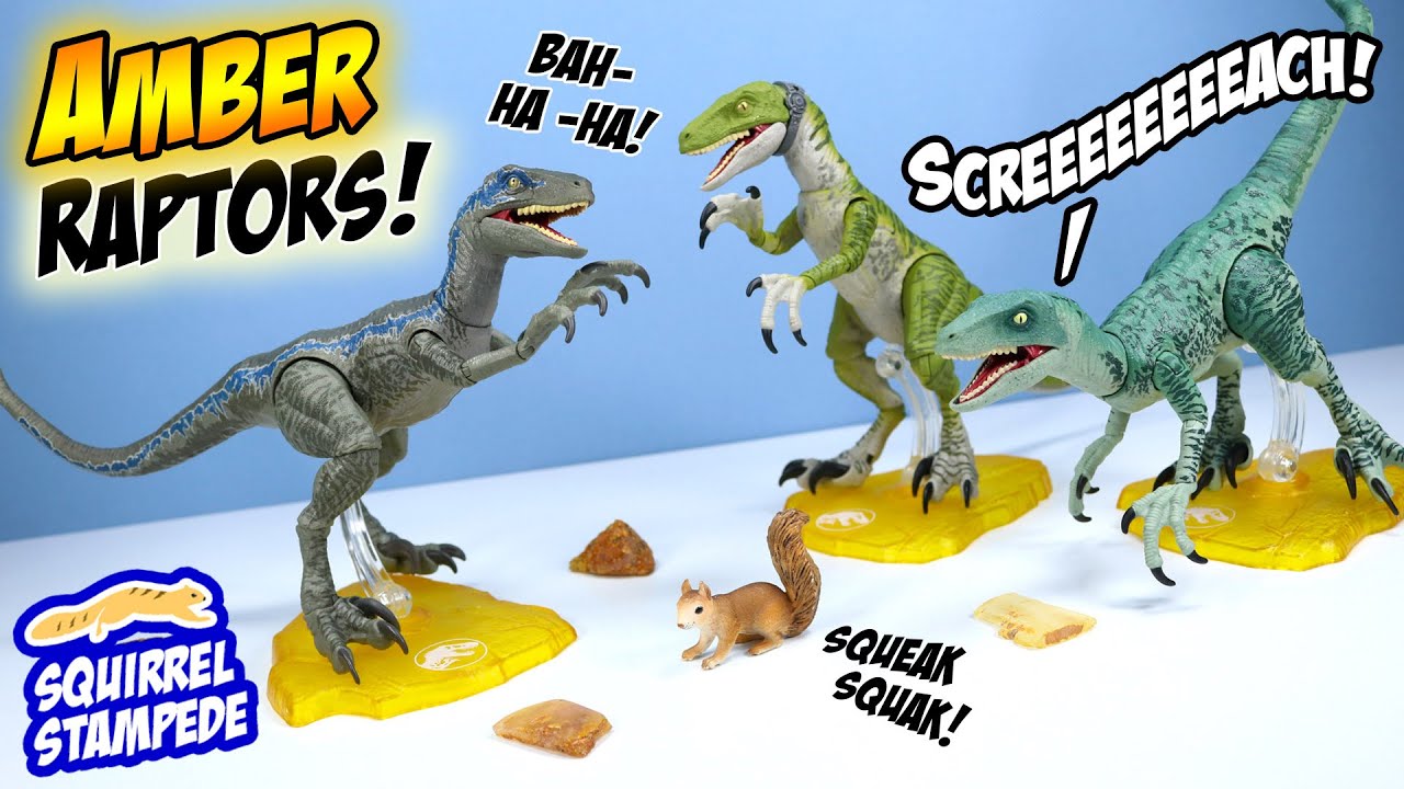 Jurassic World Amber Collection Velociraptors Blue Charlie and Delta Mattel