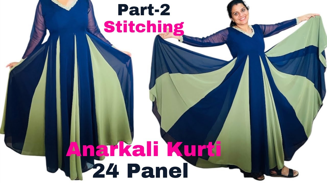 Anarkali dress Cutting & Stitching|Panel Cut Kurti Cutting & Stitching|saree into Anarkali long gown