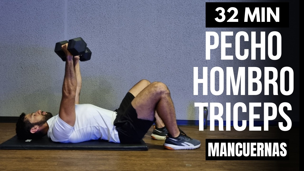 pecho hombro y triceps con mancuernas INTENSO 🔥 rutina push en casa 30 minutos