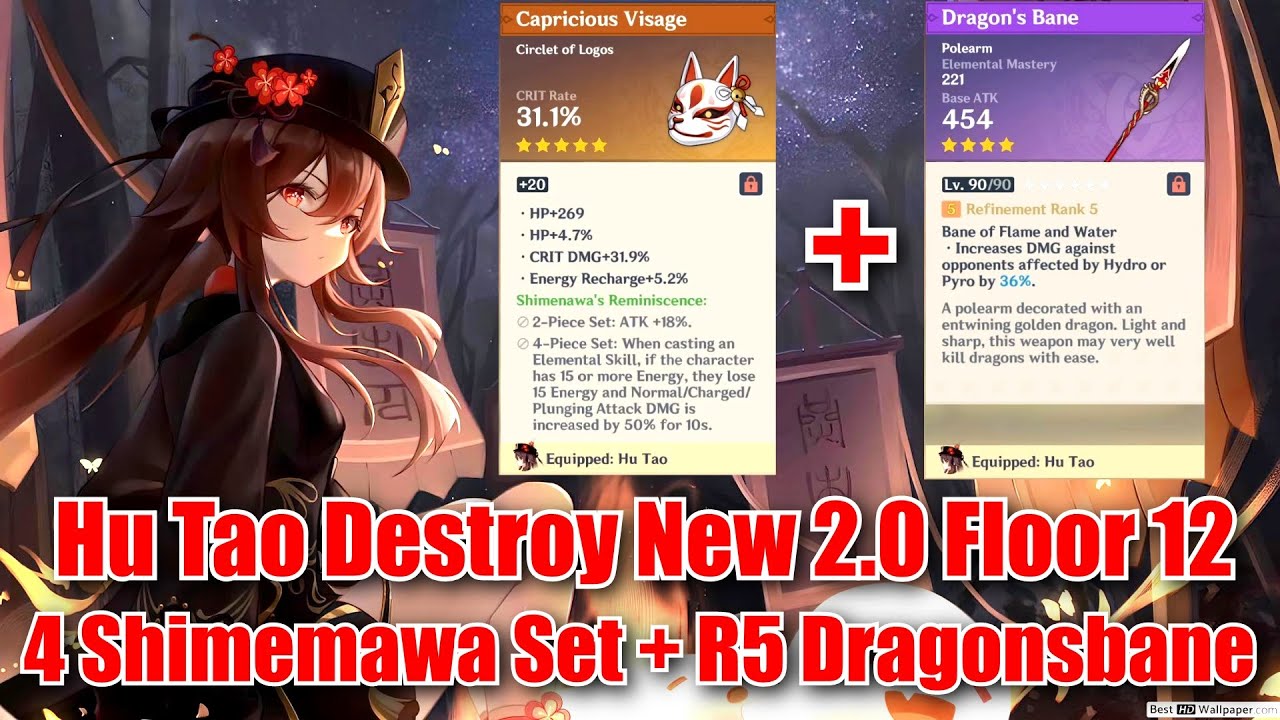 Hu Tao with 4 Shimenawa Set + R5 Dragonsbane Destroy New 2.0 Spiral Abyss Floor 12 Both Sides